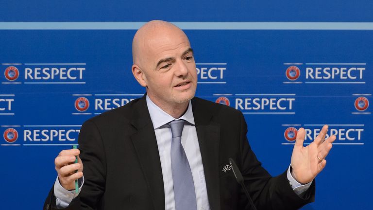 UEFA General Secretary Gianni Infantino gives a press conference following a UEFA Executive meeting on October 15, 2015