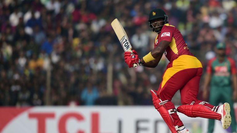 Zimbabwe cricketer Hamilton Masakadza plays a shot during the fourth T20 cricket match between Bangladesh and Zimbabwe