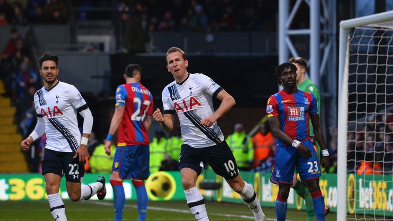 Harry Kane (centre) celebrates scoring Tottenham's equaliser