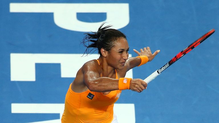 Heather Watson in action against Caroline Garcia
