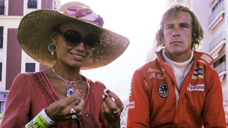 Hunt with future wife Suzy Miller at the 1974 Monaco GP