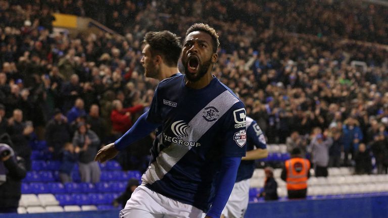 Birmingham City's Jacques Maghoma celebrates after scoring their first goal against Brentford