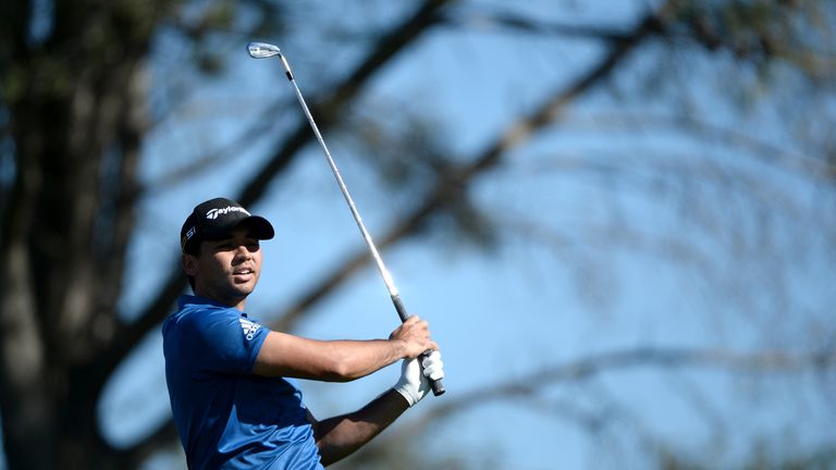 Jason Day tees off on the 17th at Torrey Pines 