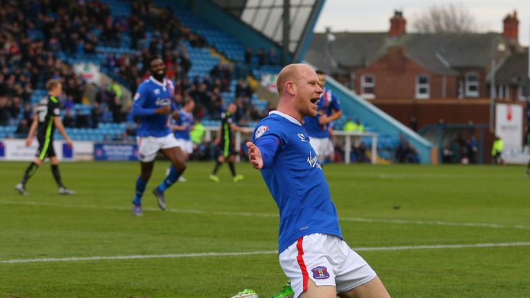 Jason Kennedy of Carlisle United celebrates scoring against York City