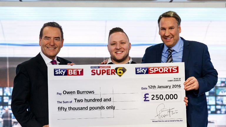 Owen Burrows collects his £250k cheque from Jeff Stelling and Paul Merson