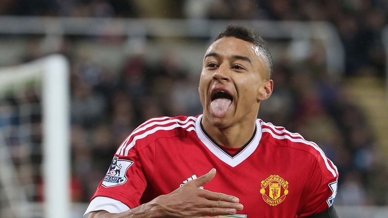 Manchester United's Jesse Lingard celebrates scoring their second goal during the Barclays Premier League match against Newcastle United