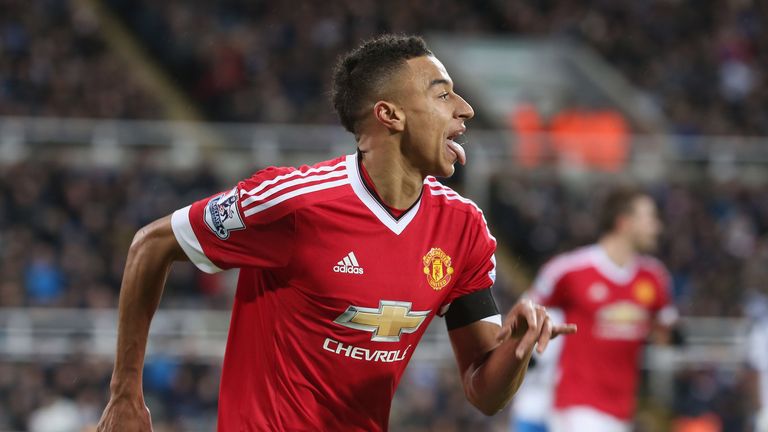 Manchester United's Jesse Lingard celebrates scoring their second goal during the Barclays Premier League match against Newcastle United