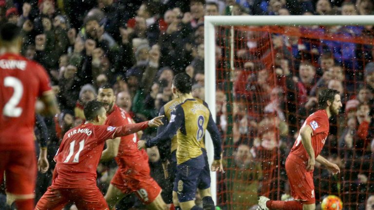 Liverpool's Joe Allen scores his side's third goal of the game 