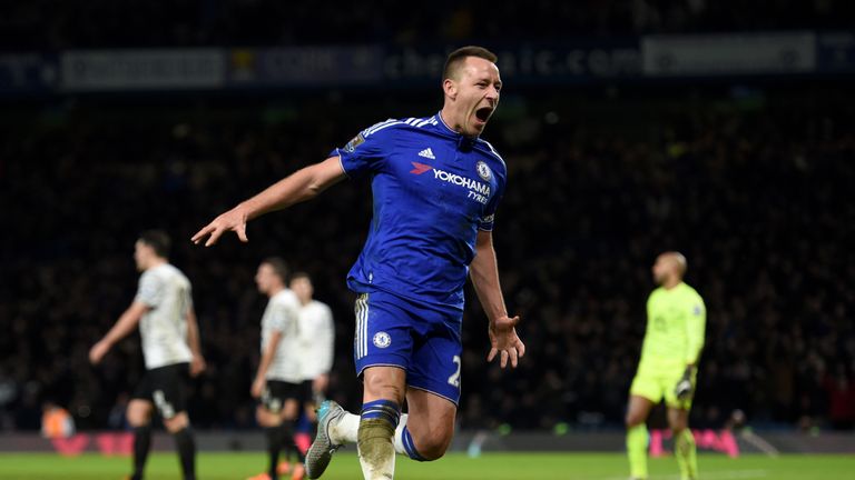 Chelsea's John Terry celebrates scoring his side's third goal against Everton