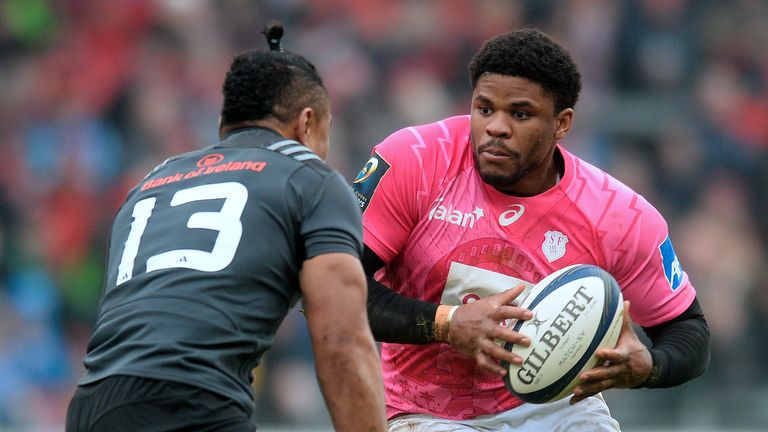 Munster's Francis Saili (left) vies with Stade Francais' Jonathan Danty during the Champions Cup pool match