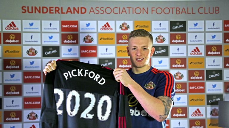 Sunderland keeper Jordan Pickford after signing a contract keeping him at at the club until 2020, pictured at The Academy of Light