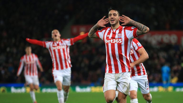 Stoke City's Joselu celebrates 