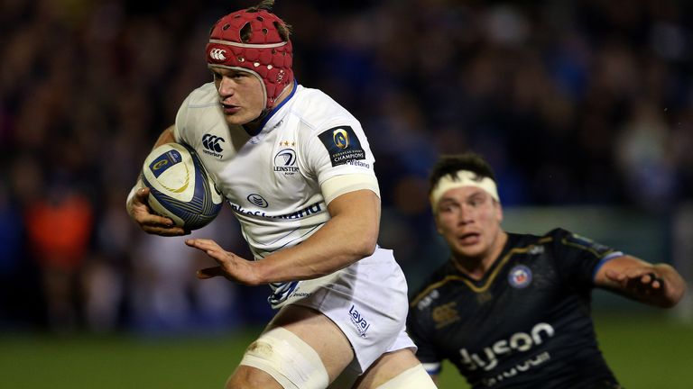 Leinster's Josh van der Flier breaks through to score a try during the European Champions Cup match at the Recreation Ground, Bath.