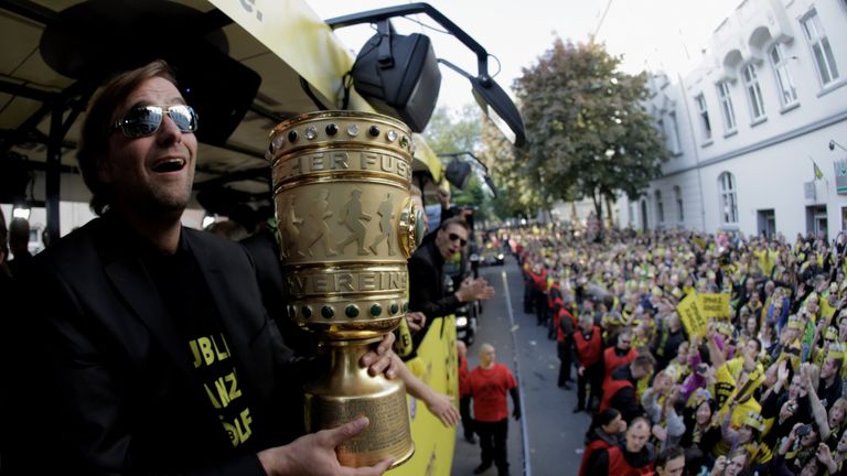 Borussia Dortmund coach Jurgen Klopp with the DFB Pokal Cup in 2012