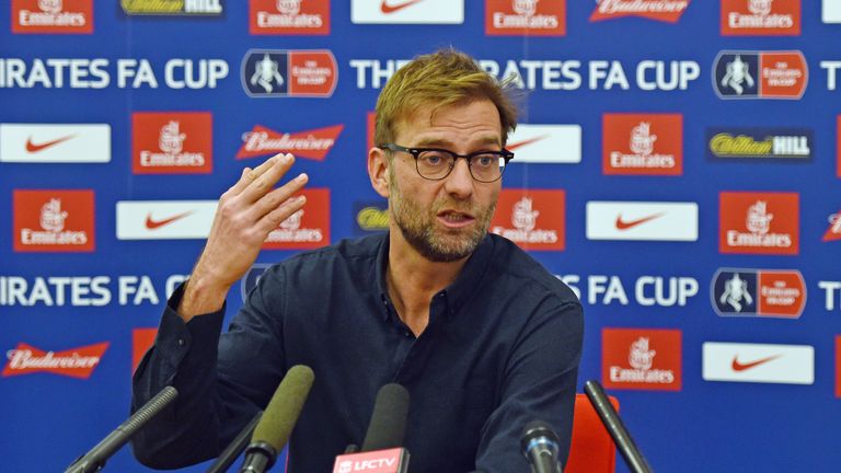Jurgen Klopp manager of Liverpool attends a press conference at Melwood Training ground