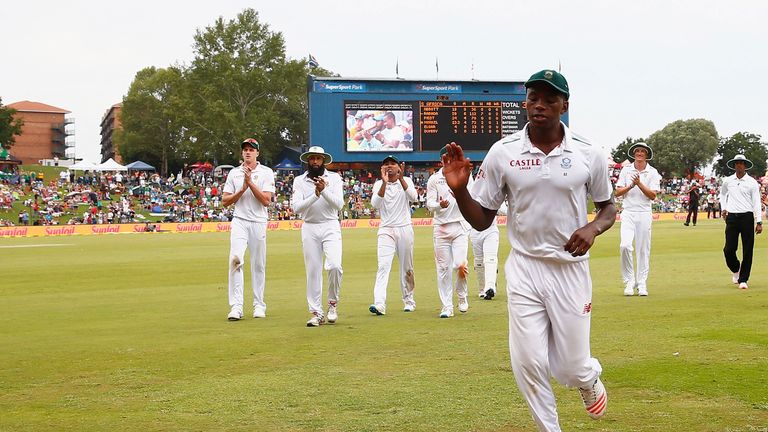 Kagiso Rabada acknowledges the applause for his 7-112