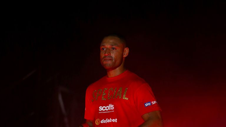 SHEFFIELD, ENGLAND - MARCH 28:  Kell Brook takes his ringwalk before beating Jo Jo Dan in their IBF World Welterweight Title Fight at the Motorpoint Arena 