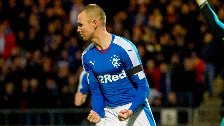 .Kenny Miller celebrates after adding Rangers' third goal of the game against Dumbarton