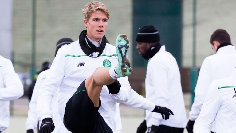 Norwegian teenage Kristoffer Ajer training with Celtic