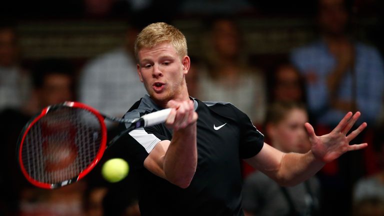 LONDON, ENGLAND - DECEMBER 05:  Kyle Edmund of Great Britain plays a forehand in his Tie Break Tens singles match against Andy Murray