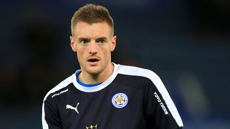 Leicester City's Jamie Vardy warms up prior to the Barclays Premier League match at The King Power Stadium, Leicester.