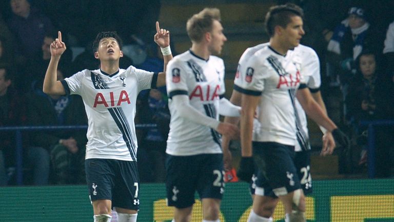 Heung-Min Son celebrates the opening goal