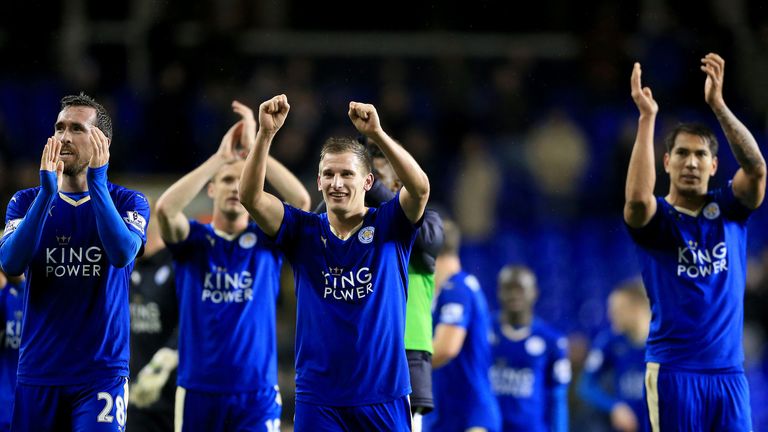 Leicester celebrate the 1-0 victory at Tottenham