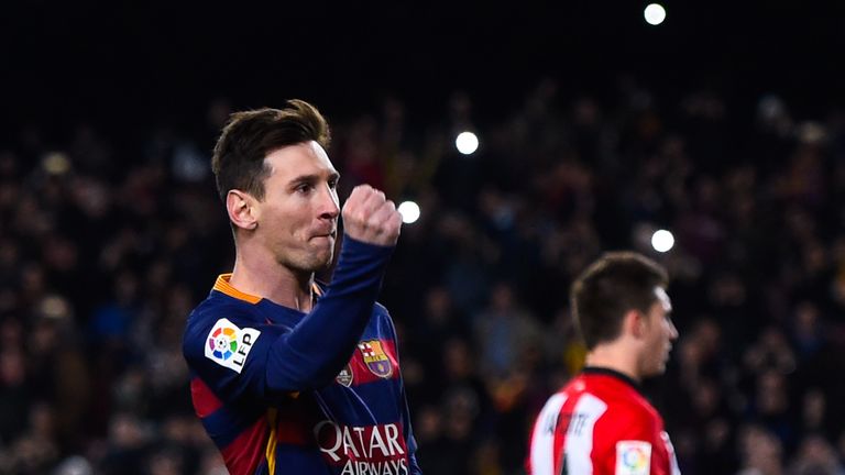 Lionel Messi goal celeb, Barcelona v Athletic Bilbao, La Liga