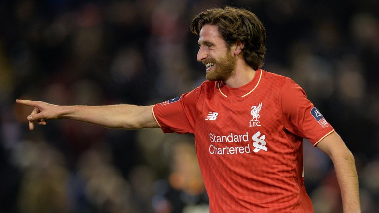 Joe Allen celebrates after giving Liverpool the lead