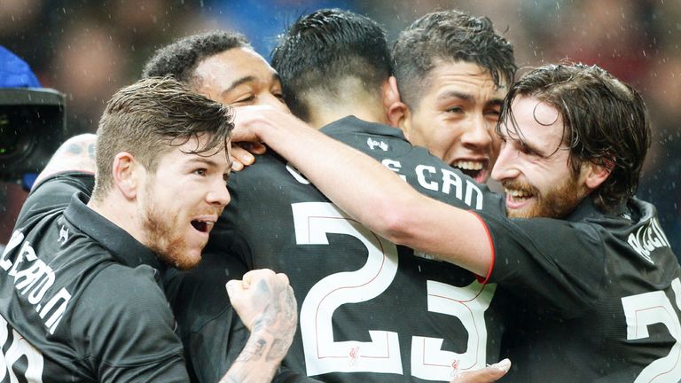 Liverpool players celebrate their goal in the 1-0 win over Stoke