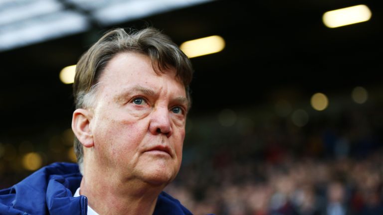 Louis van Gaal looks on prior to the Barclays Premier League match between Manchester United and Swansea