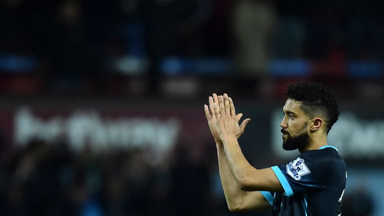 Manchester City defender Gael Clichy applauds after the final whistle of the Premier League match against West Ham