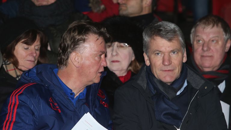 Manchester United manager Louis van Gaal alongside David Gill