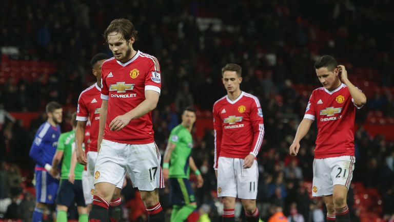 Daley Blind of Manchester United walks off after the Barclays Premier League match between Manchester United and Southampton