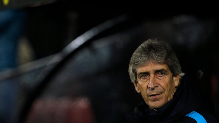 Manchester City manager Manuel Pellegrini looks on