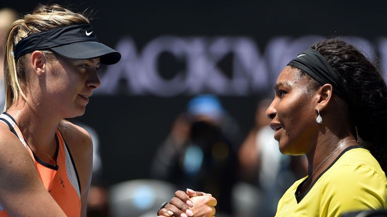 Maria Sharapova and Serena Williams shake hands after their quarter-final