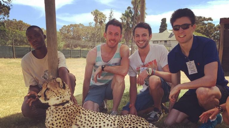 Mark English (right) gets friendly with one of his running rivals!