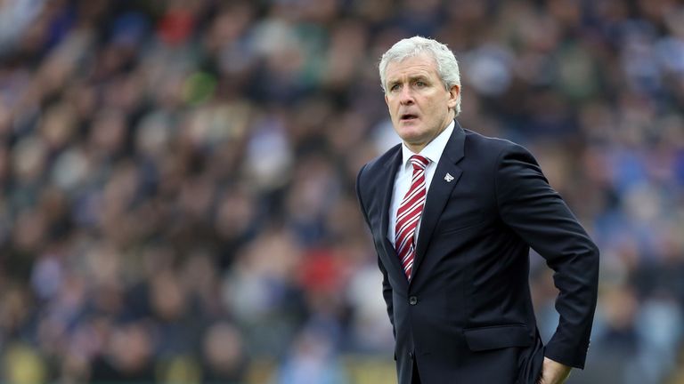 Stoke manager Mark Hughes during their Barclays Premier League match at Leicester City's King Power Stadium on January 23 , 2016