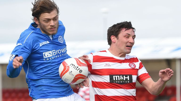 Hamilton's Martin Canning (right) with Murray Davidson of St Johnstone 