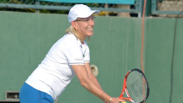 Martina Navratilova in action during an exhibition match in Hyderabad in November