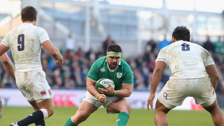 Marty Moore of Ireland runs with the ball during the 2015 Six Nations match with England at the Aviva Stadium