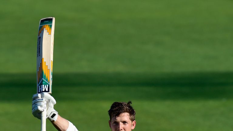 CARDIFF, WALES - APRIL 21:  Glamorgan batsman Craig Meschede celebrates reaching his maiden first class hundred during day three of the LV County Champions