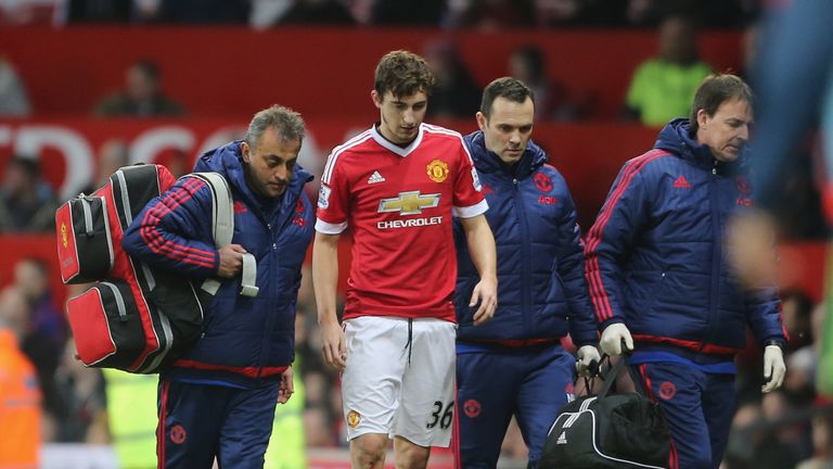 Matteo Darmian walks off after suffering an injury during Manchester United's defeat to Southampton