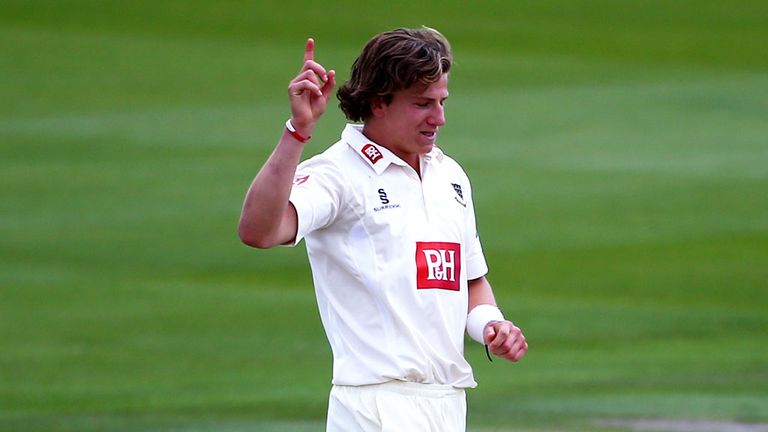 Hobden celebrates after taking a wicket against Hampshire earlier this year