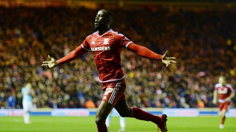 Middlesbrough's Albert Adomah celebrates after scoring 