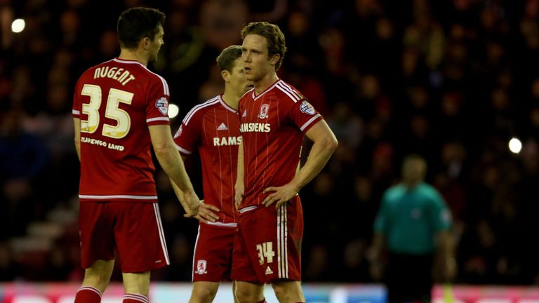 Middlesbrough's David Nugent , Adam Forshaw and Grant Leadbitter look dejected