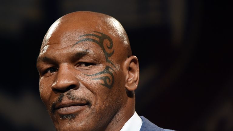 Former boxer Mike Tyson inducts Evander Holyfield (not pictured) into the Nevada Boxing Hall of Fame at the second annual induc