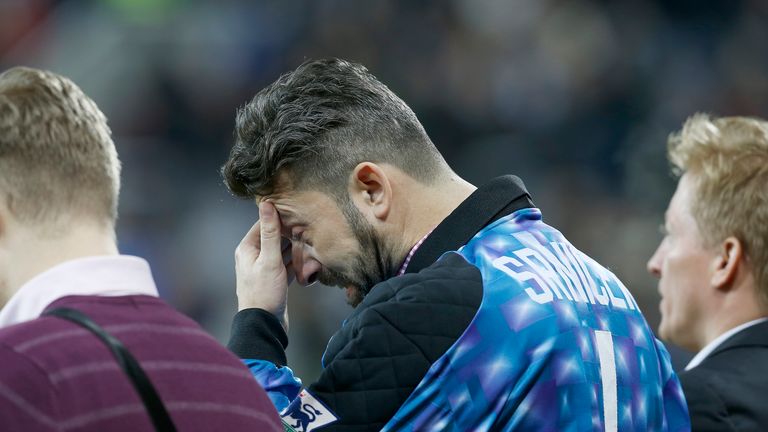 Milan Srnicek during a minute's silence for his brother Pavel at St James' Park on Tuesday night