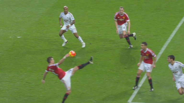 The all hits Morgan Schneiderlin's (Manchester United) hand in the penalty area against Swansea
