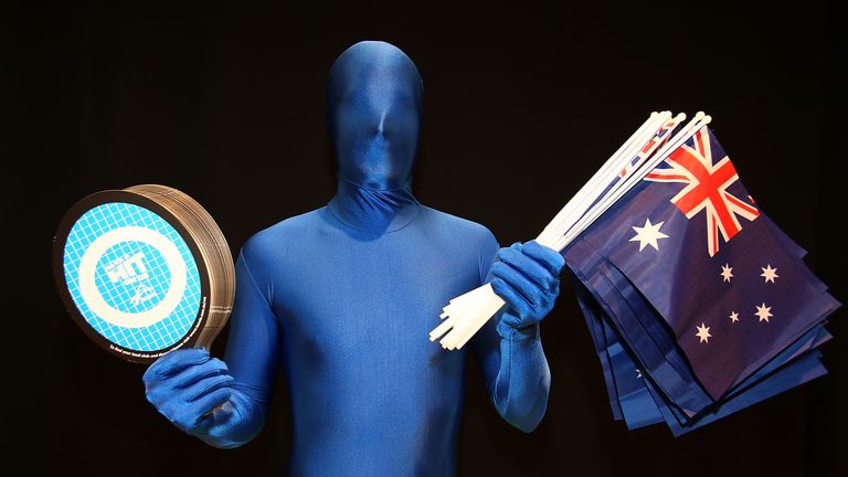 A morphman shows his support for the Aussies at the Hopman Cup final